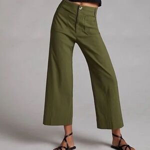 Anthropologie The Colette Contrast-Stitch Cropped Wide-Leg Pants by Maeve